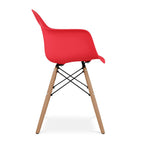 Red and Natural Heavy Duty Plastic and Solid Wood Dining Arm Chair