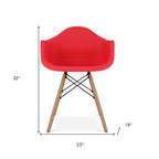 Red and Natural Heavy Duty Plastic and Solid Wood Dining Arm Chair