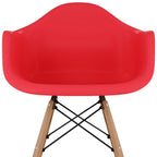 Red and Natural Heavy Duty Plastic and Solid Wood Dining Arm Chair