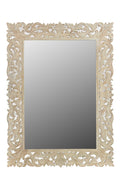 Antiqued White Solid Wood Carved Scrollwork Accent Mirror - 47-inch
