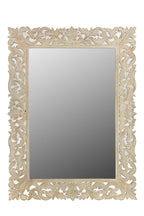 Antiqued White Solid Wood Carved Scrollwork Accent Mirror - 47-inch