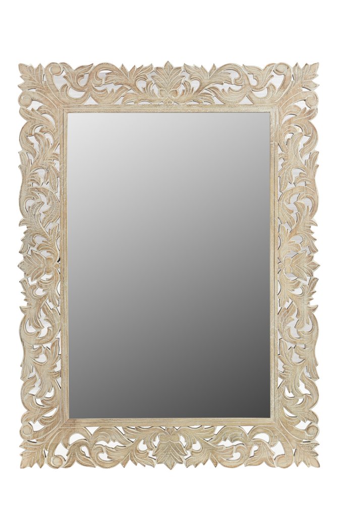 Antiqued White Solid Wood Carved Scrollwork Accent Mirror - 47-inch