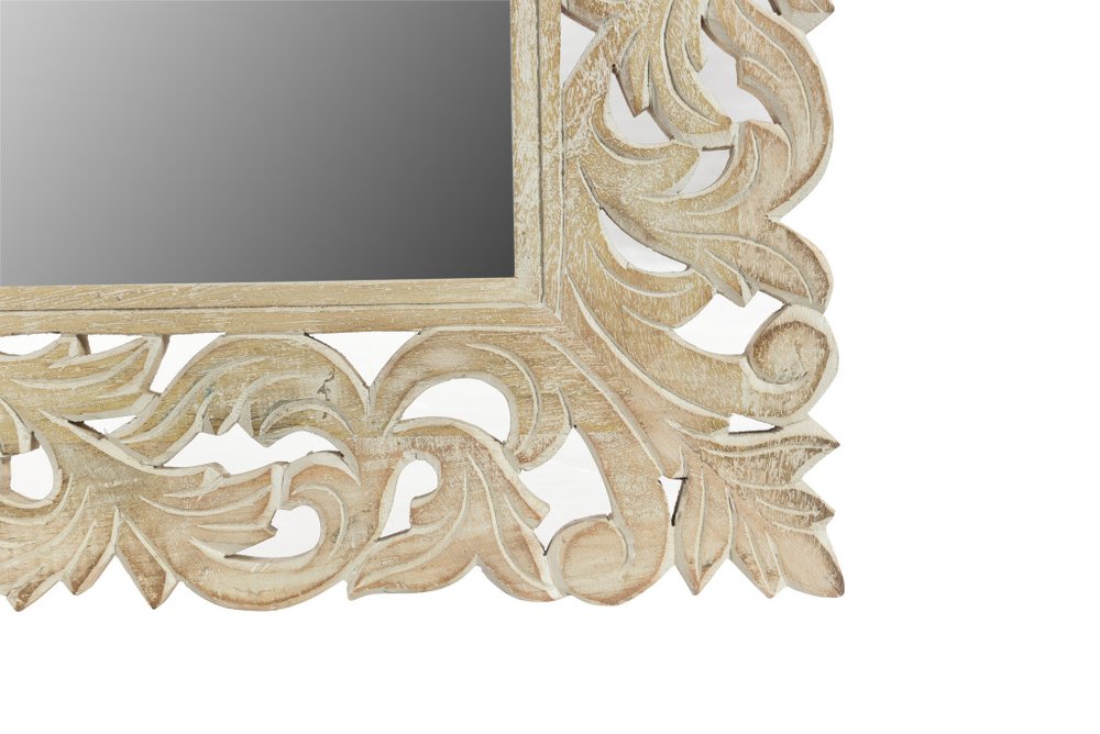 Antiqued White Solid Wood Carved Scrollwork Accent Mirror - 47-inch
