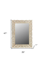 Antiqued White Solid Wood Carved Scrollwork Accent Mirror - 47-inch