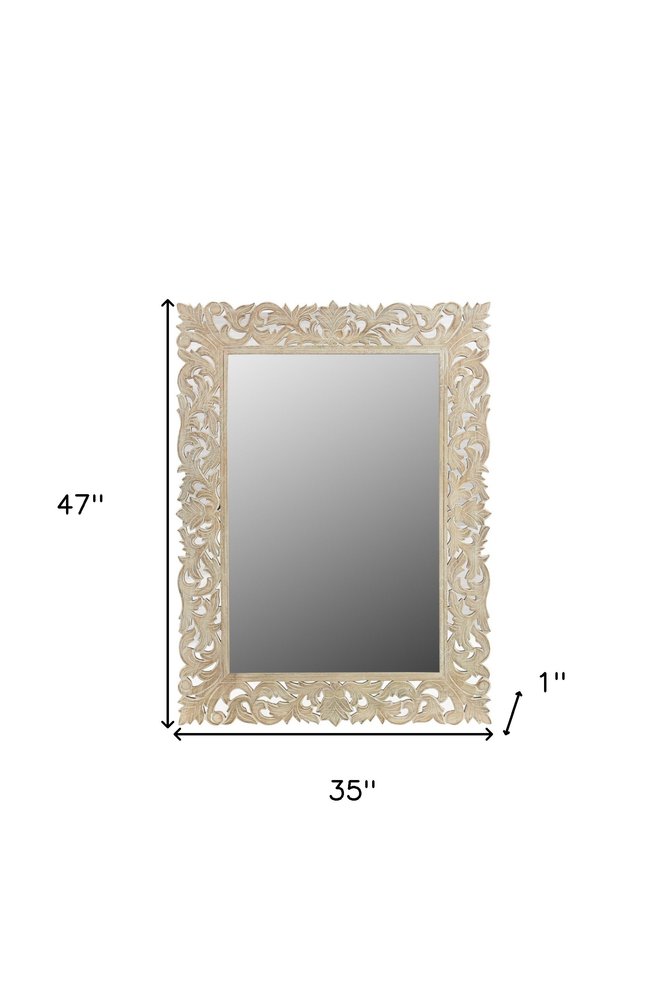 Antiqued White Solid Wood Carved Scrollwork Accent Mirror - 47-inch