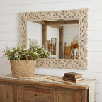 Antiqued White Solid Wood Carved Scrollwork Accent Mirror - 47-inch