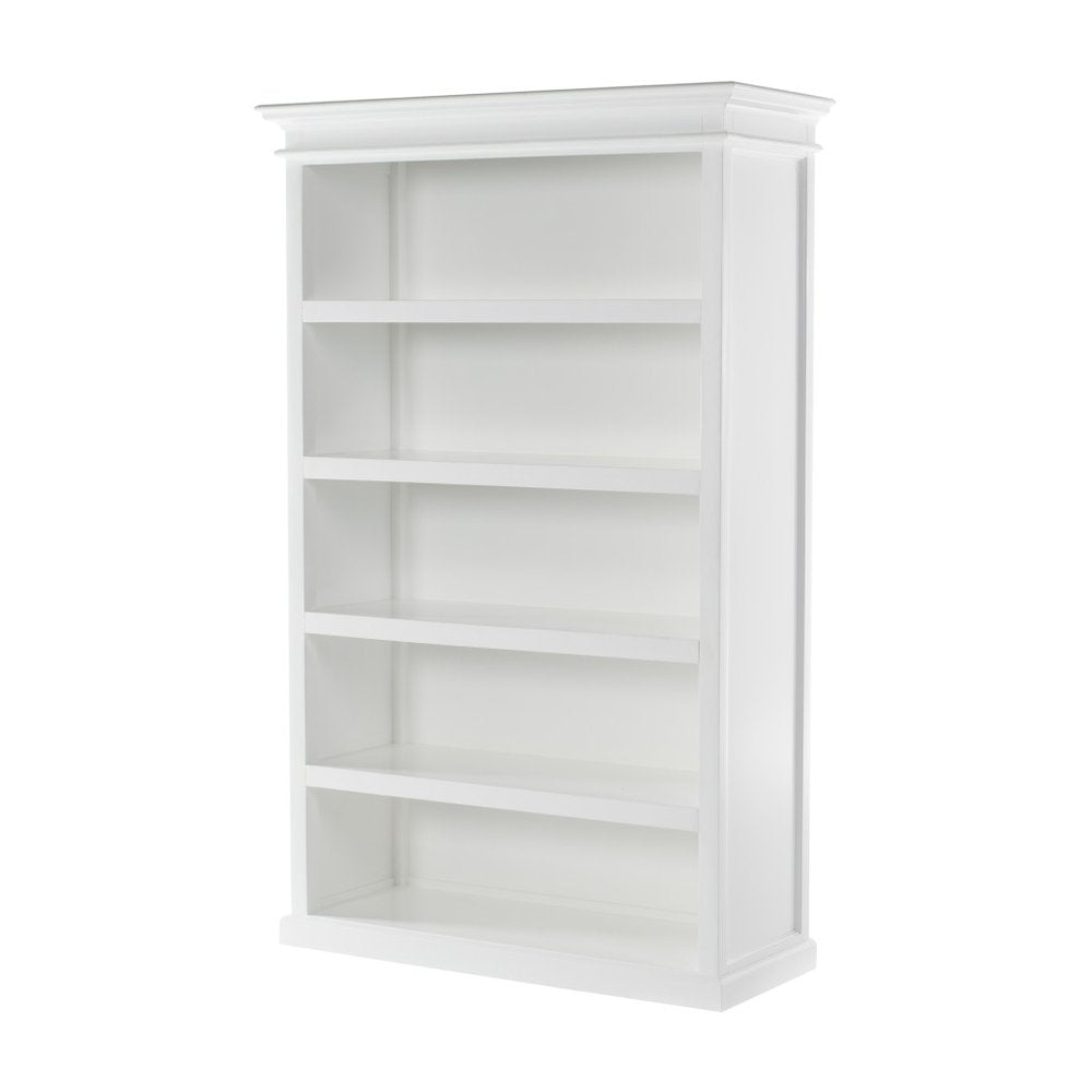 Antiqued White Solid Wood Five Tier Bookcase - 77-inch