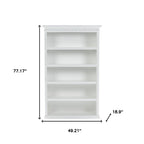 Antiqued White Solid Wood Five Tier Bookcase - 77-inch