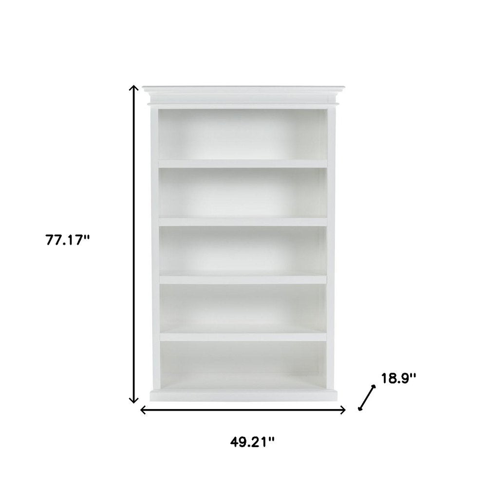 Antiqued White Solid Wood Five Tier Bookcase - 77-inch