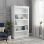 Antiqued White Solid Wood Five Tier Bookcase - 77-inch
