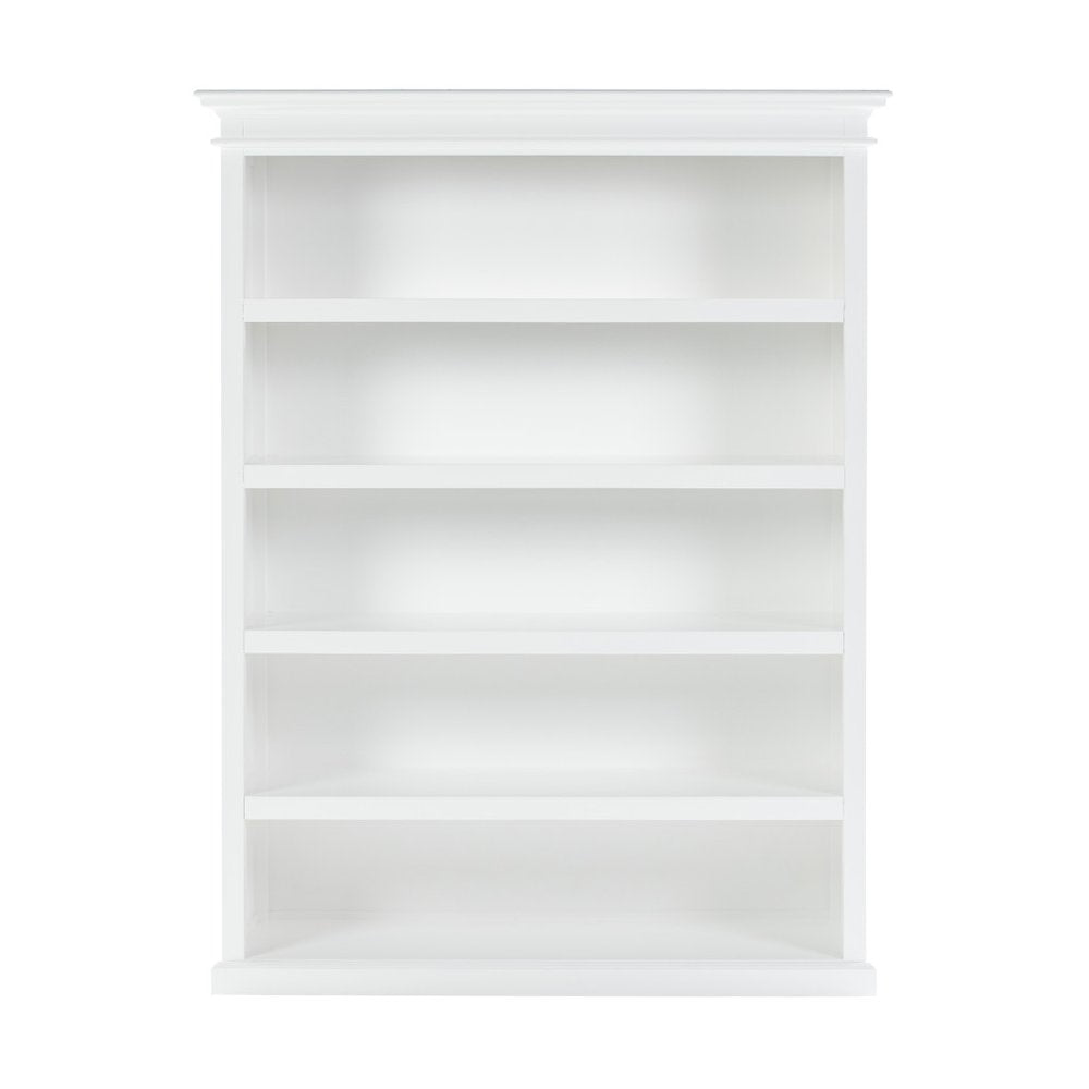 Antiqued White Solid Wood Five Tier Bookcase - 77-inch