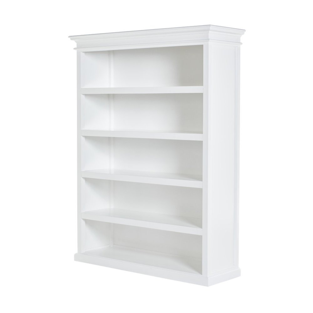 Antiqued White Solid Wood Five Tier Bookcase - 77-inch