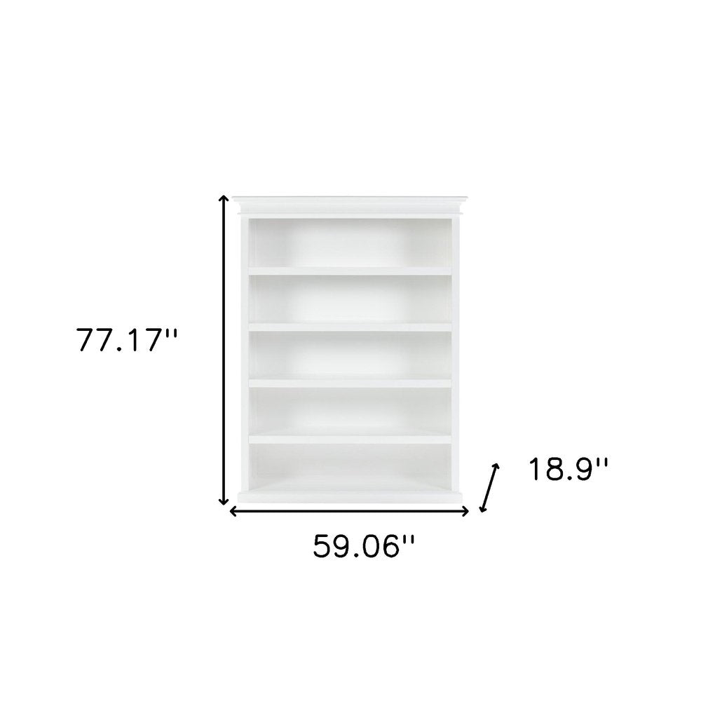 Antiqued White Solid Wood Five Tier Bookcase - 77-inch