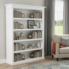 Antiqued White Solid Wood Five Tier Bookcase - 77-inch