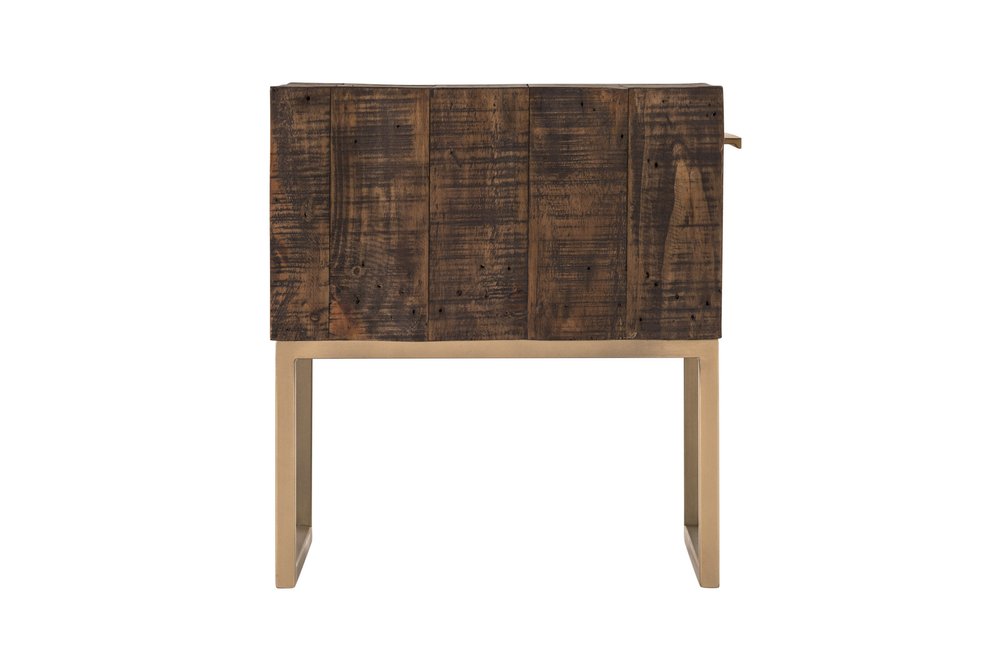 Antiqued Brass and Brown Reclaimed Wood End Table with Drawer - 18-inch
