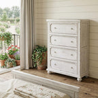 Antiqued White Solid Wood Four Drawer Dresser - 37-inch
