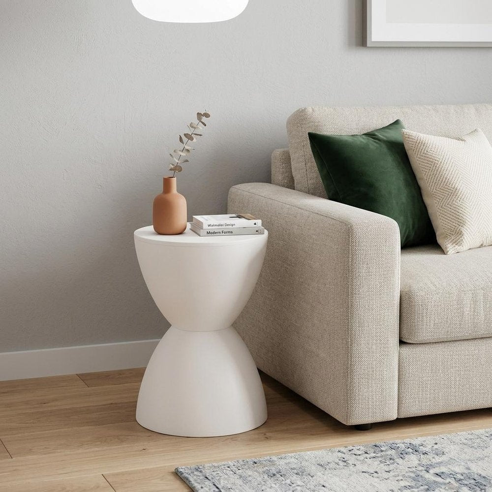 White Heavy Duty Plastic Hourglass Indoor Outdoor Side Table - 12-inch