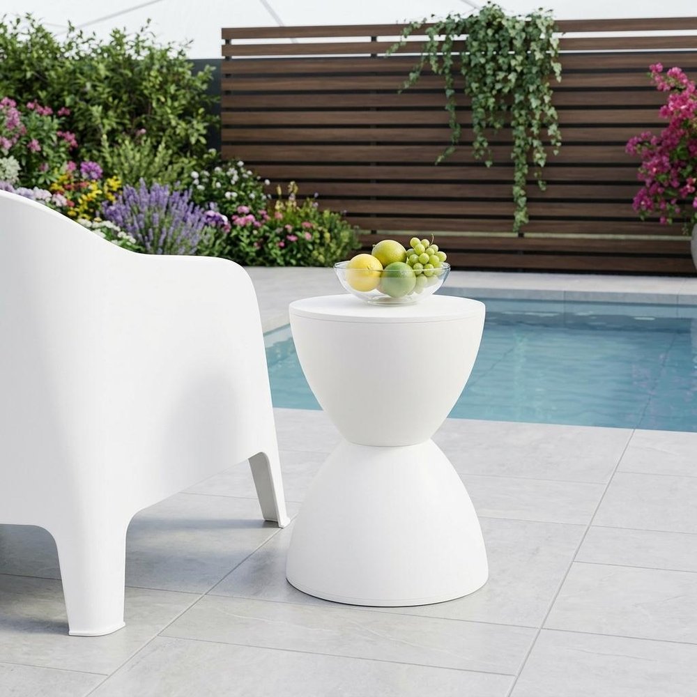 White Heavy Duty Plastic Hourglass Indoor Outdoor Side Table - 12-inch