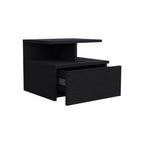 Black Wood One Drawer Floating Nightstand - 14-inch