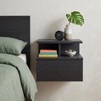 Black Wood One Drawer Floating Nightstand - 14-inch