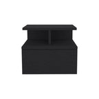 Black Wood One Drawer Floating Nightstand - 14-inch
