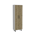 Set of Two Oak and White Wood Kitchen Island and Pantry Cabinet