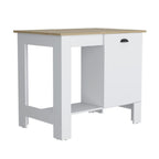 Set of Two Oak and White Wood Kitchen Island and Pantry Cabinet