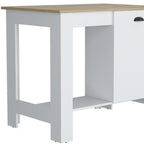 Set of Two Oak and White Wood Kitchen Island and Pantry Cabinet