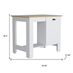 Set of Two Oak and White Wood Kitchen Island and Pantry Cabinet