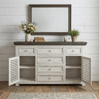Antiqued White Solid and Manufactured Wood Distressed Buffet Table - 70-inch