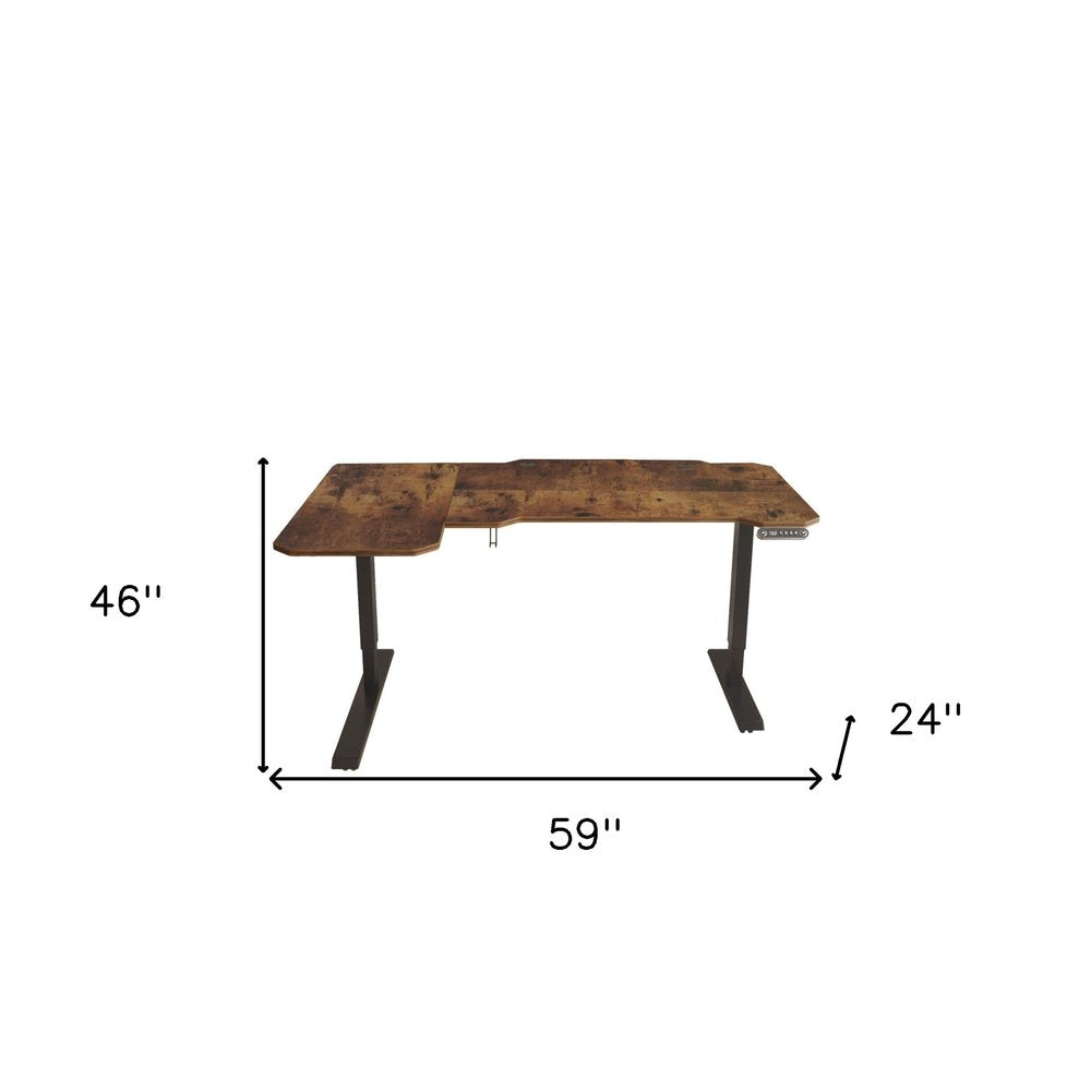 Adjustable Brown and Black L Shape Computer Desk - 59-inch