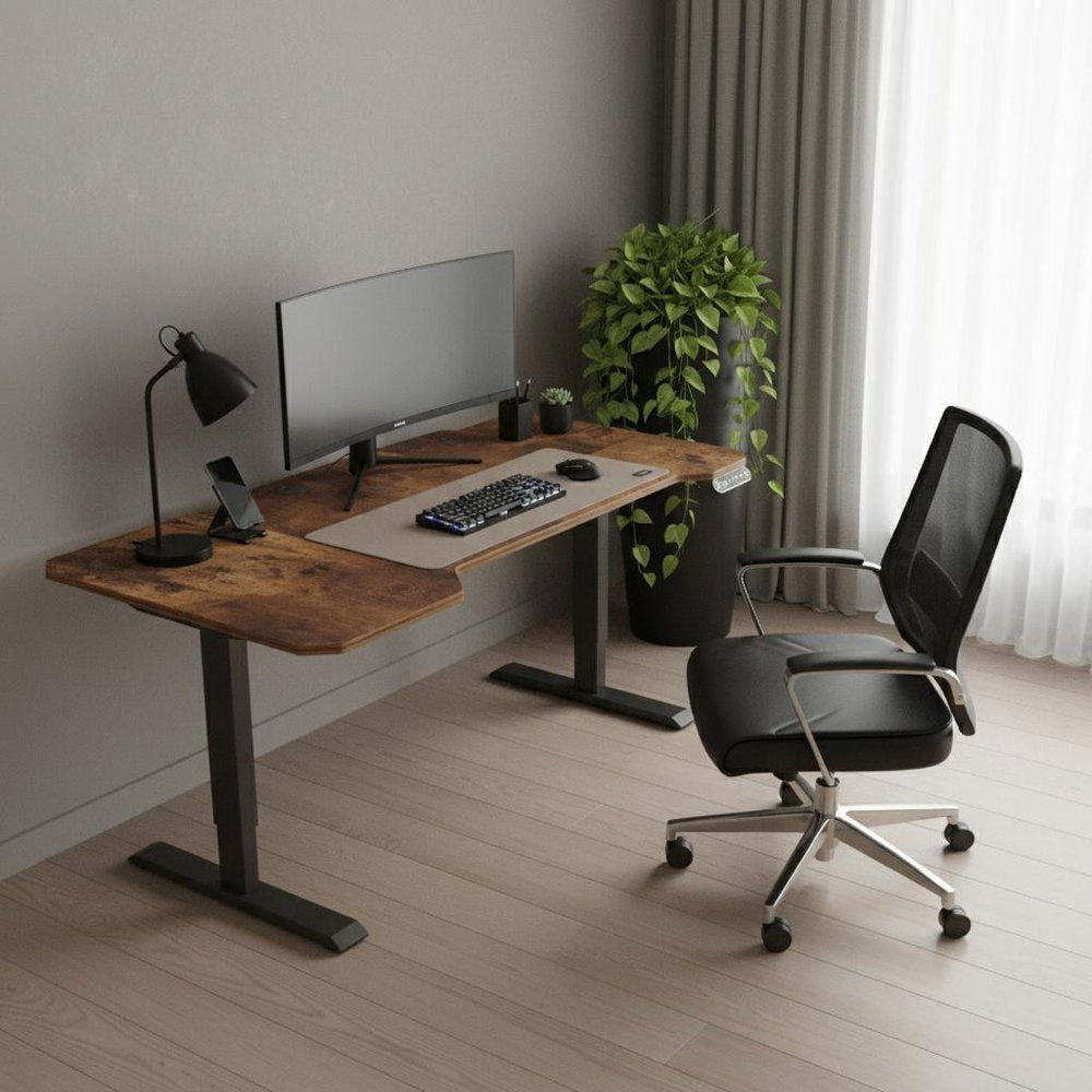 Adjustable Brown and Black L Shape Computer Desk - 59-inch