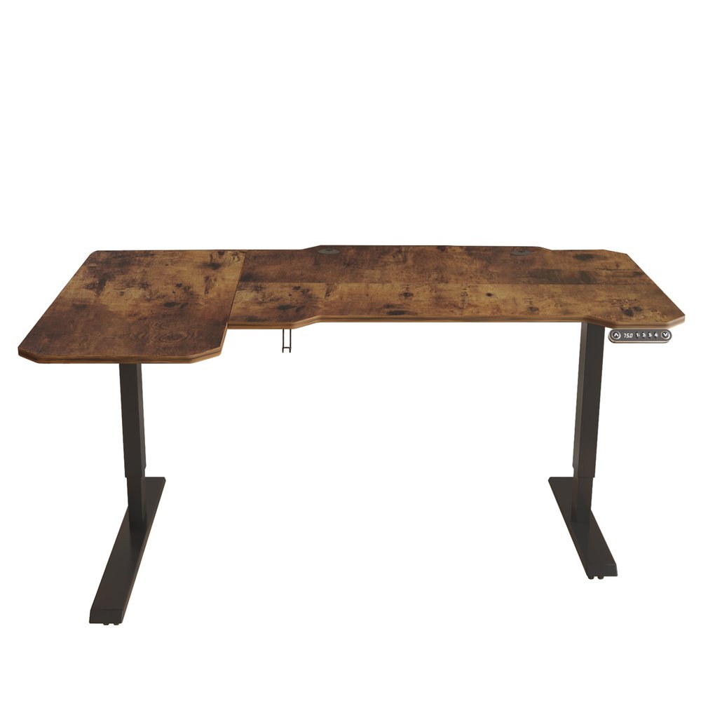 Adjustable Brown and Black L Shape Computer Desk - 59-inch