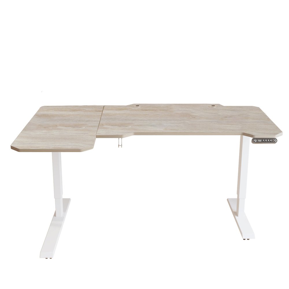 Adjustable Light Khaki and White L Shape Standing Desk - 59-inch