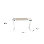 Adjustable Natural and White Wood and Stainless Steel Rolling Computer Desk