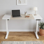 Adjustable Natural and White Wood and Stainless Steel Rolling Computer Desk