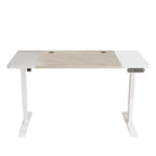 Adjustable Natural and White Wood and Stainless Steel Rolling Computer Desk