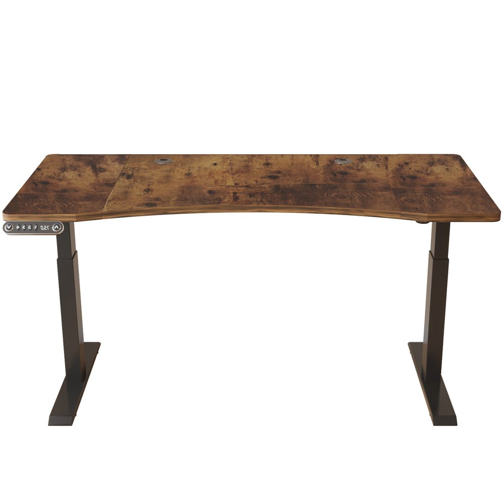 Adjustable Brown and Black Wood and Stainless Steel Rolling Standing Desk