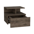 Brown Wood One Drawer Floating Nightstand - 14-inch