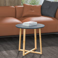 Gray and Natural Solid Wood Round Cross Legs End Table - 20-inch