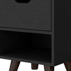 Black Wood One Drawer Nightstand - 19-inch