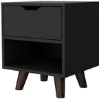 Black Wood One Drawer Nightstand - 19-inch