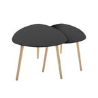 Set of Two Black and Natural Wood Triangular End Tables