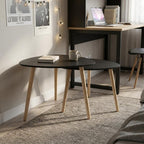 Set of Two Black and Natural Wood Triangular End Tables
