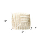 Beige Cotton Cube Striped Pouf Ottoman - 18-inch