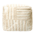 Beige Cotton Cube Striped Pouf Ottoman - 18-inch