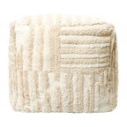 Beige Cotton Cube Striped Pouf Ottoman - 18-inch