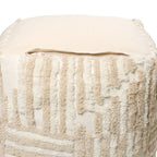 Beige Cotton Cube Striped Pouf Ottoman - 18-inch