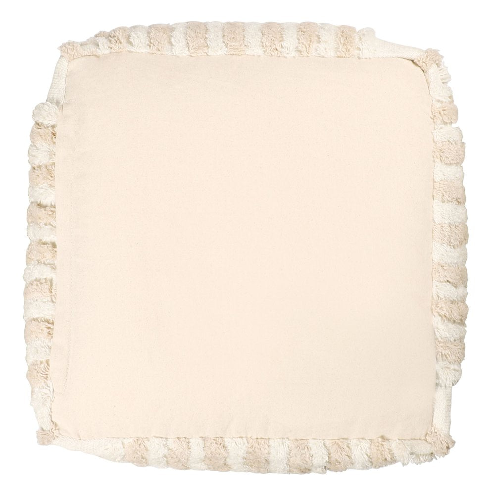 Beige Cotton Cube Striped Pouf Ottoman - 18-inch