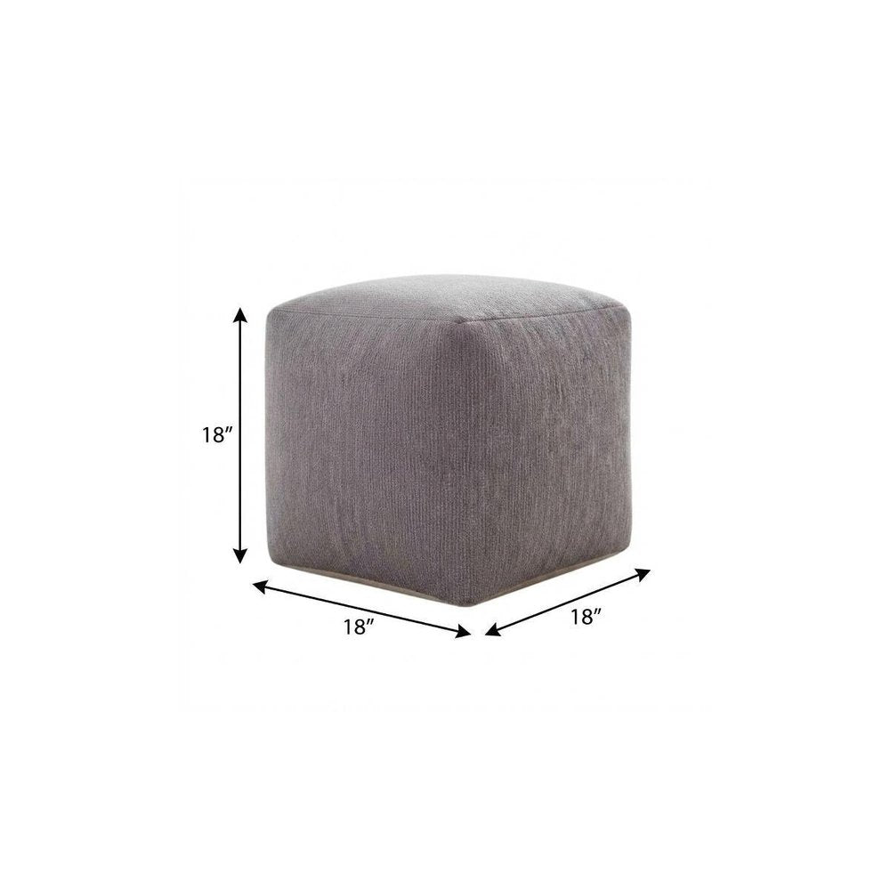 Gray Chenille Cube Pouf Ottoman - 18-inch